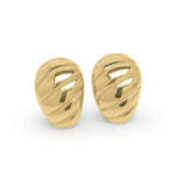 Gold Saira Ribbed Dome Stud Earrings by ARIIRA with a smooth, reflective finish and ribbed texture.