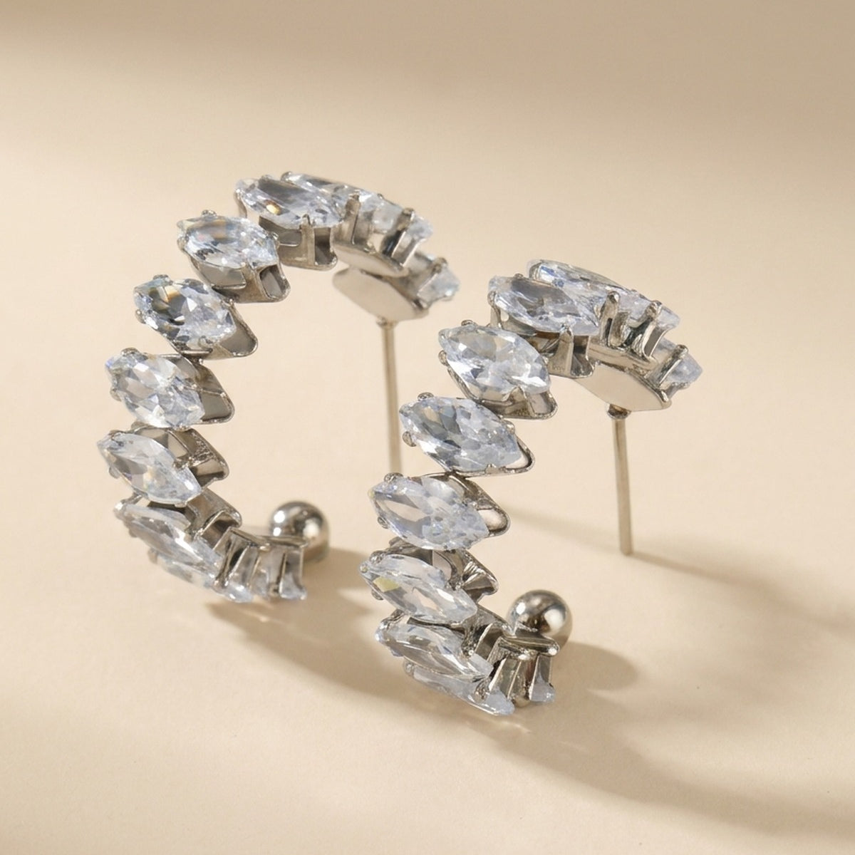 Silver Twyla Marquise Crystal C Hoop Earrings