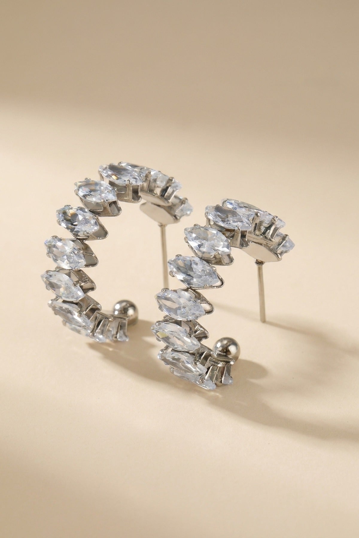 Silver Twyla Marquise Crystal C Hoop Earrings