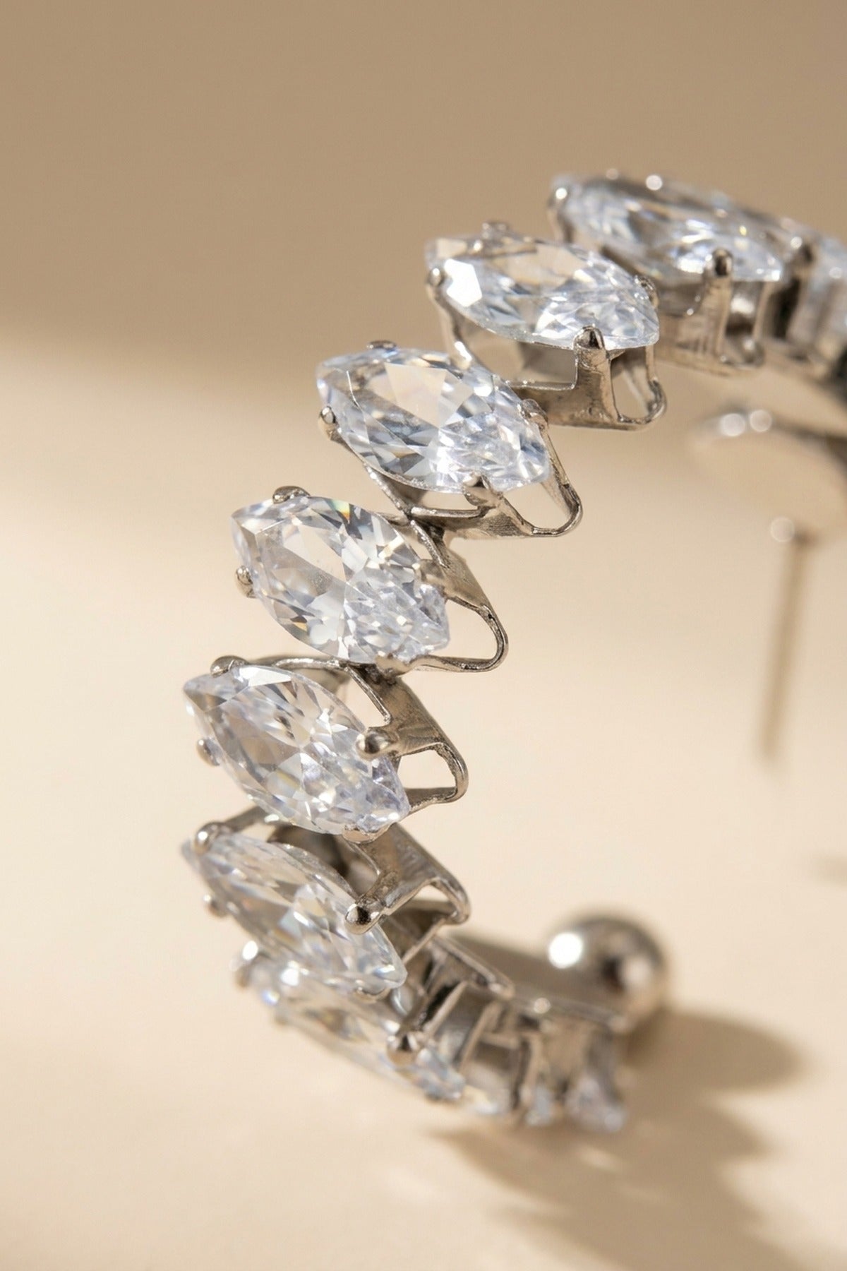 Silver Twyla Marquise Crystal C Hoop Earrings