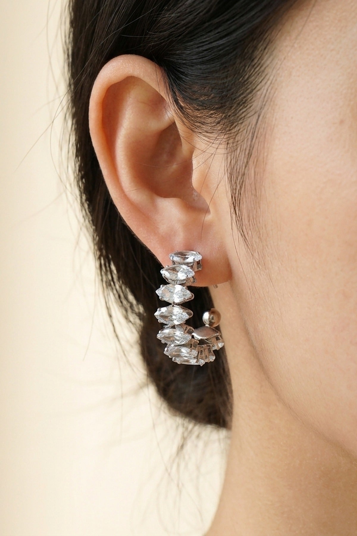 Silver Twyla Marquise Crystal C Hoop Earrings