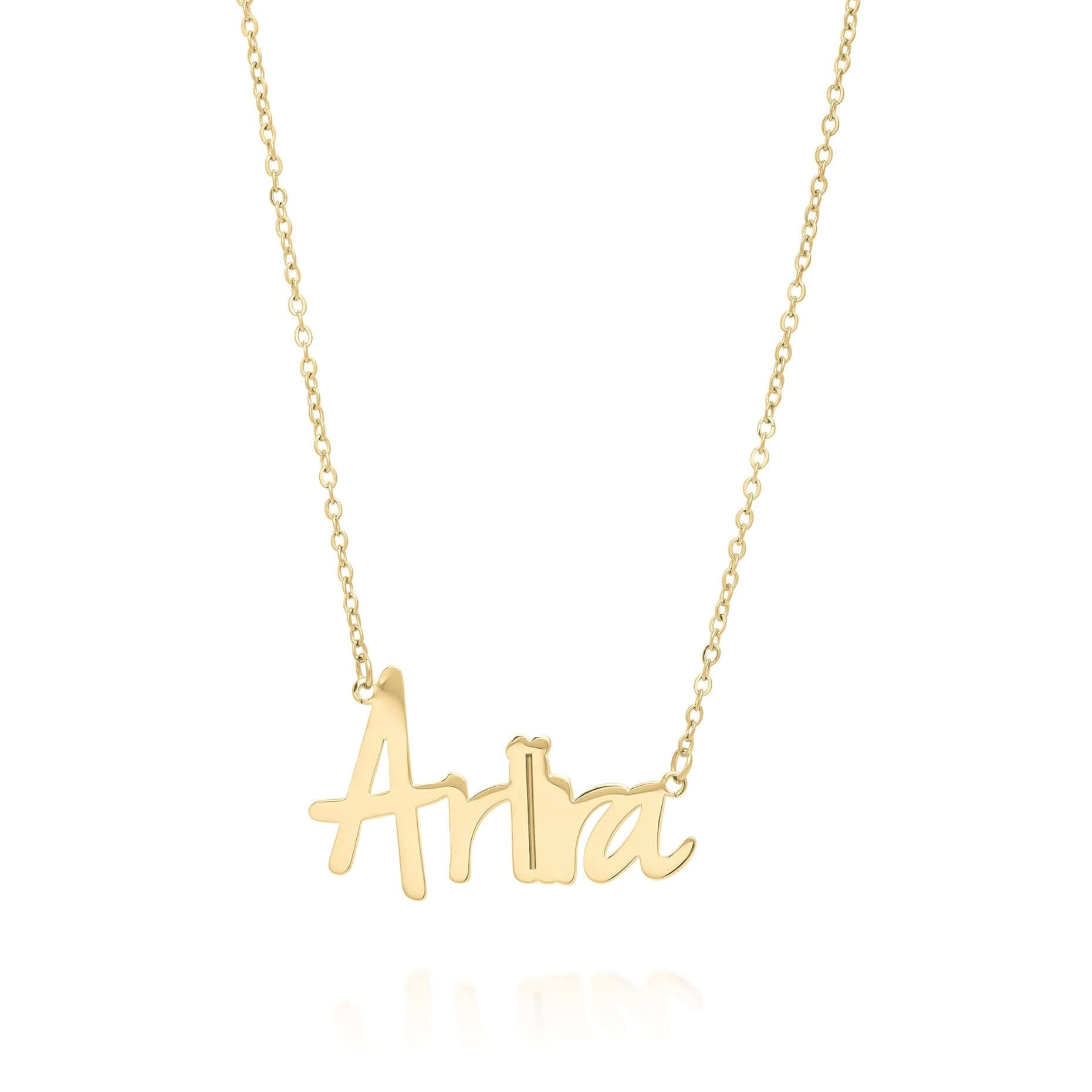Personalized gold name necklace for Ariira with soft script design, perfect for elegant everyday layering.