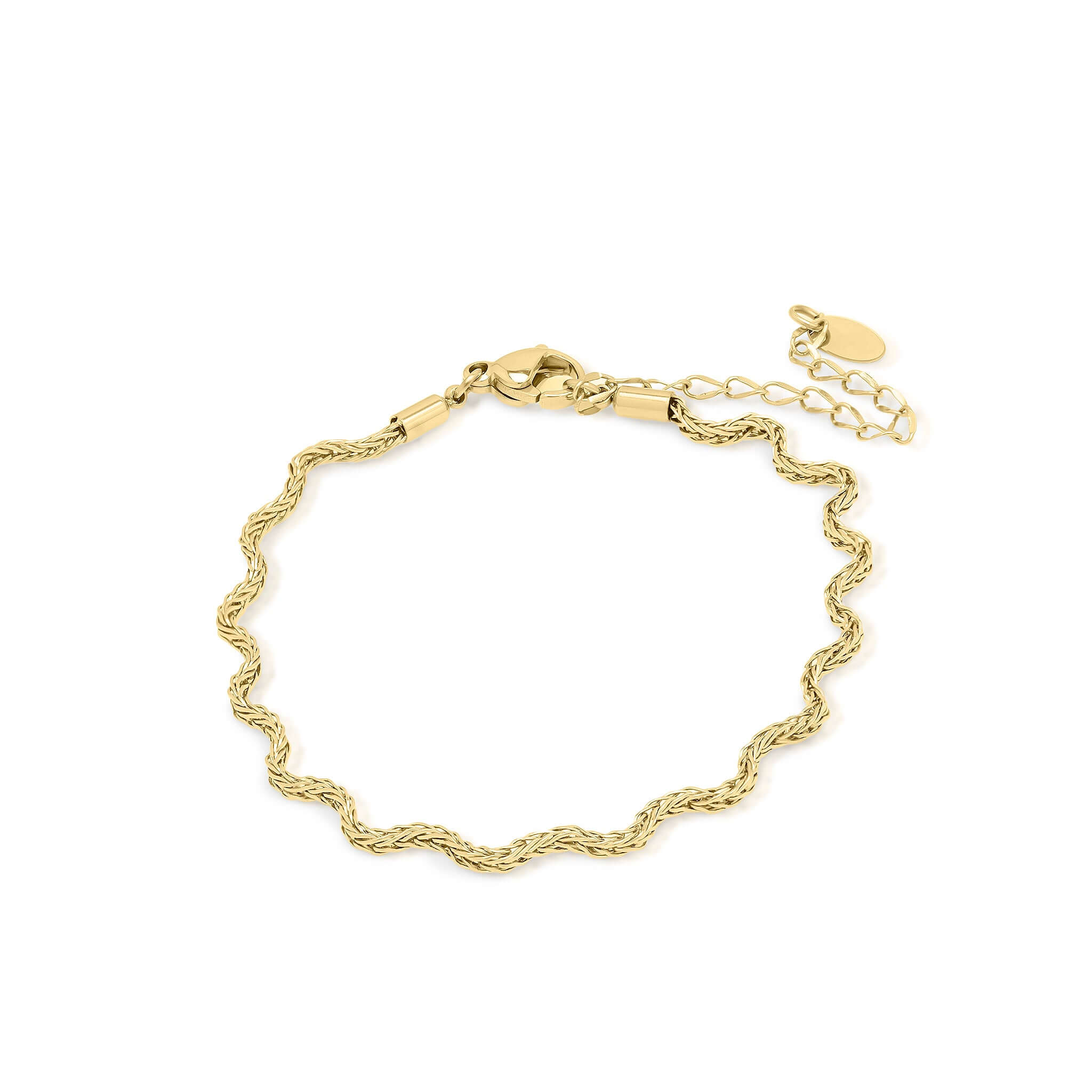 Lina Gold Twist Rope Chain Bracelet by ARIIRA, featuring wave-like twists in gold-plated stainless steel.