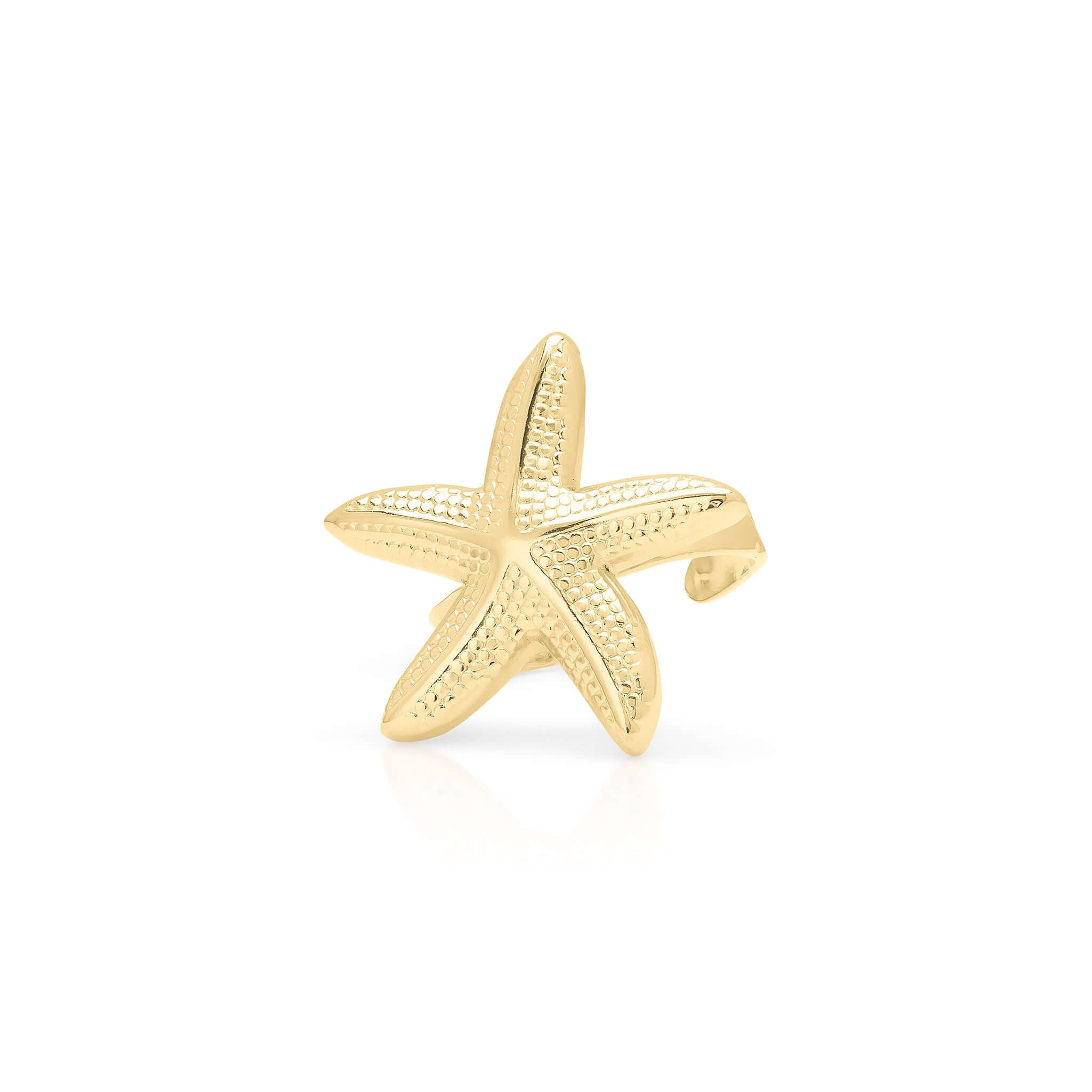 Mira Starfish Adjustable Ring by ARIIRA, gold with textured sea-inspired design for elegant coastal style.