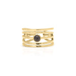 Lena Layered Black Stone Ring by ARIIRA; a bold gold ring with organic texture and a central black stone.