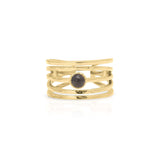Lena Layered Black Stone Ring by ARIIRA; a bold gold ring with organic texture and a central black stone.