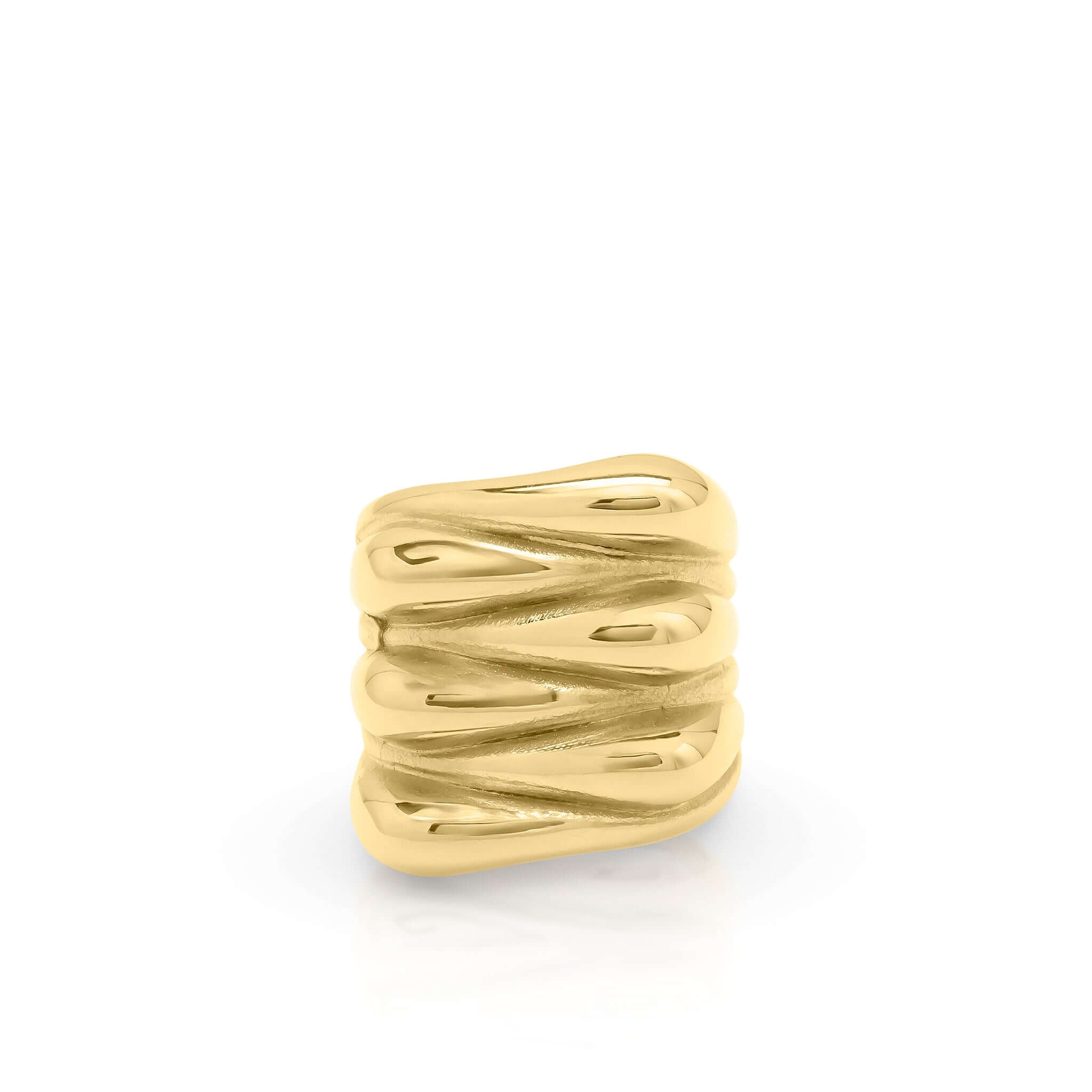 Alina Gold Sculpted Statement Ring by ARIIRA, featuring smooth wave-like ridges in gold-plated stainless steel.