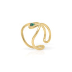 Lyra Green Stone Open Ring by ARIIRA, features abstract design and a deep green stone, crafted in waterproof tarnish-free gold.