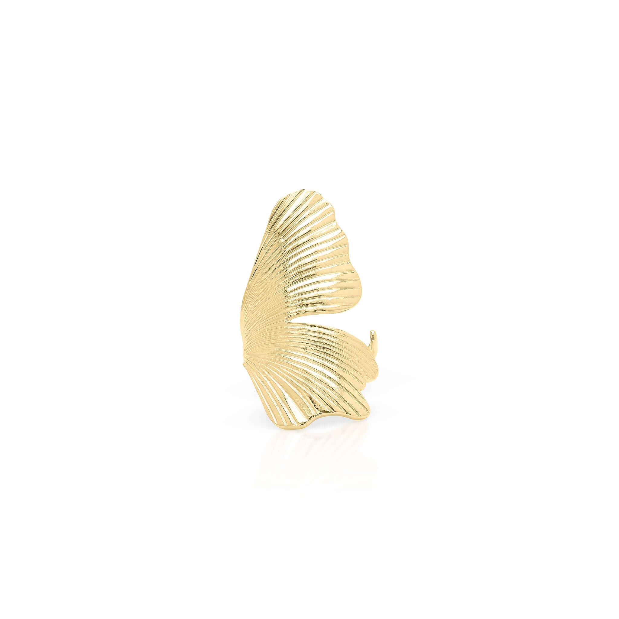 ARIA Winged Textured Adjustable Ring with feather-like design in waterproof gold for everyday elegance.