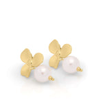 Leila Pearl Flower Drop Earrings by ARIIRA featuring gold-plated floral design and elegant pearl drops.
