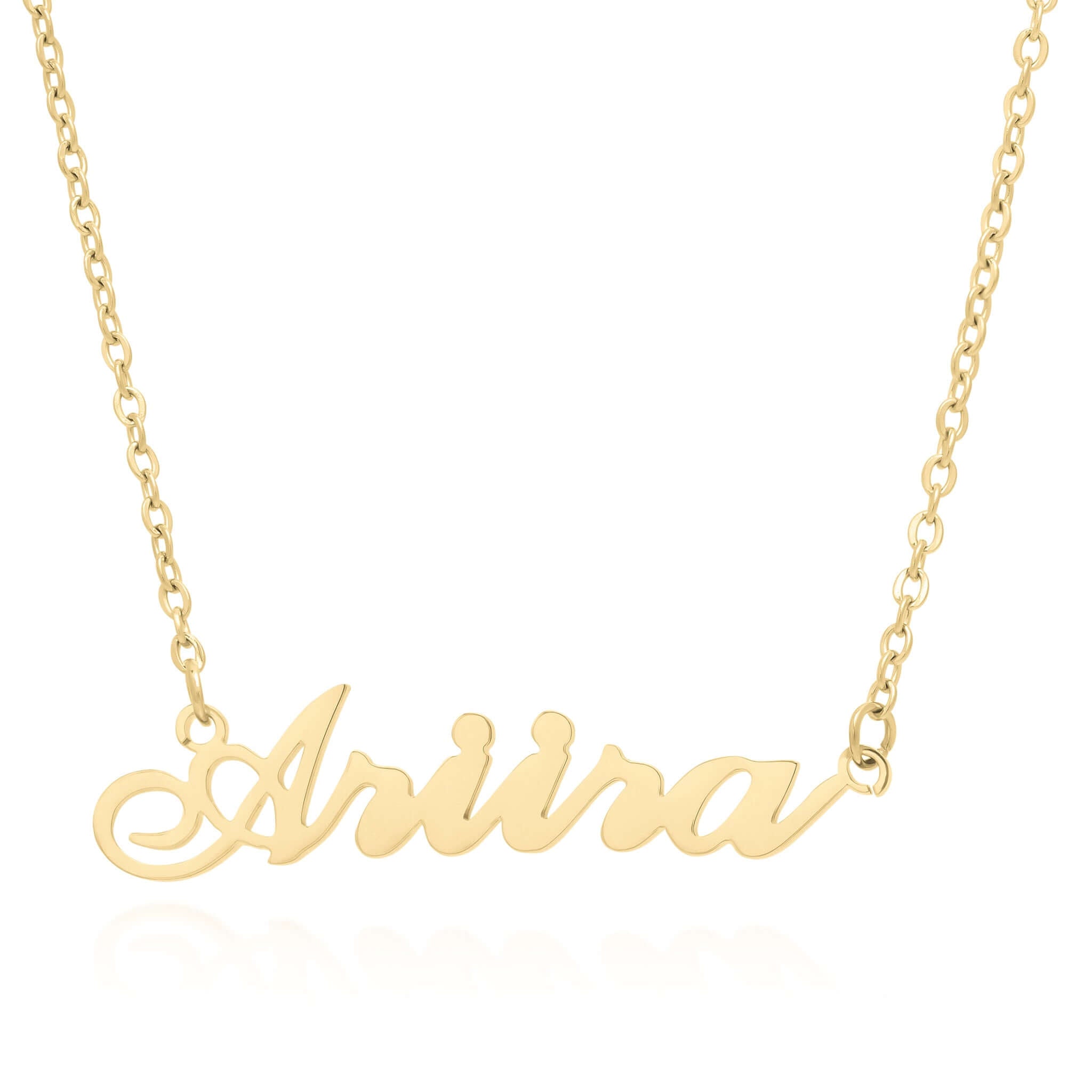 Elegant gold name necklace featuring the name 'Ariira', perfect for personalized jewelry layering.