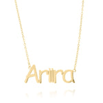 Custom nameplate necklace featuring the name 'Ariira' in gold, perfect for personalized jewelry and self-expression.